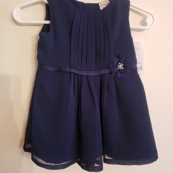 Carter's 3 Month Navy Blue Dress with flower - Picture 2 of 8
